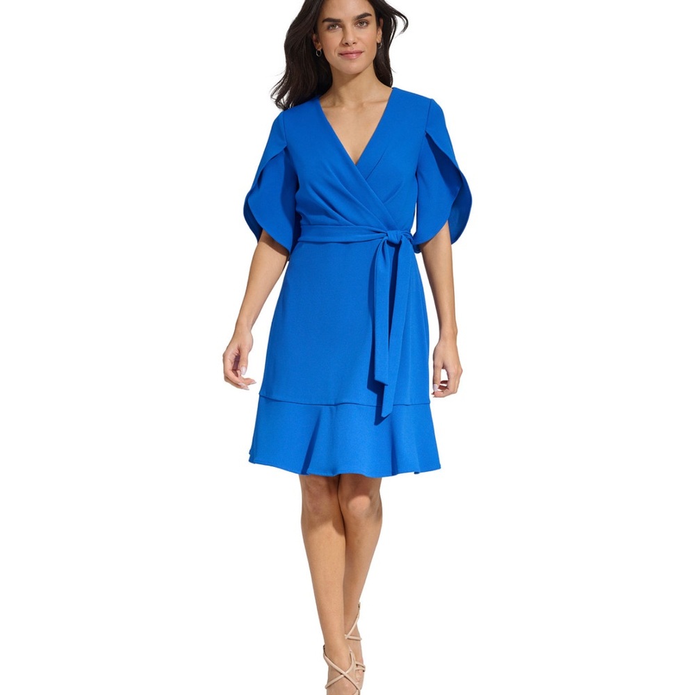 DNKY Women's Surplice-Neck Tulip-Sleeve Belted Dress